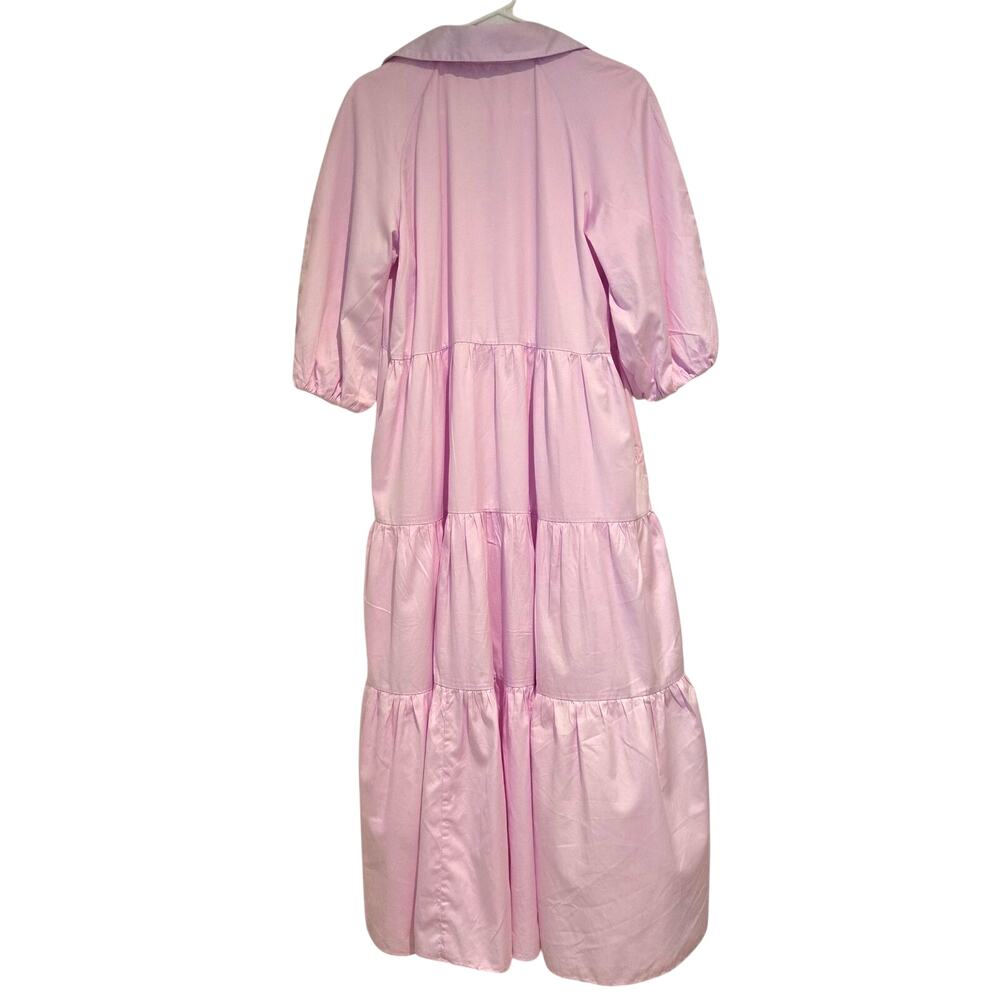 TIG Renata Figueiredo S Pink Tiered Maxi Dress Puff Sleeve Cottagecore Resort - Picture 3 of 6